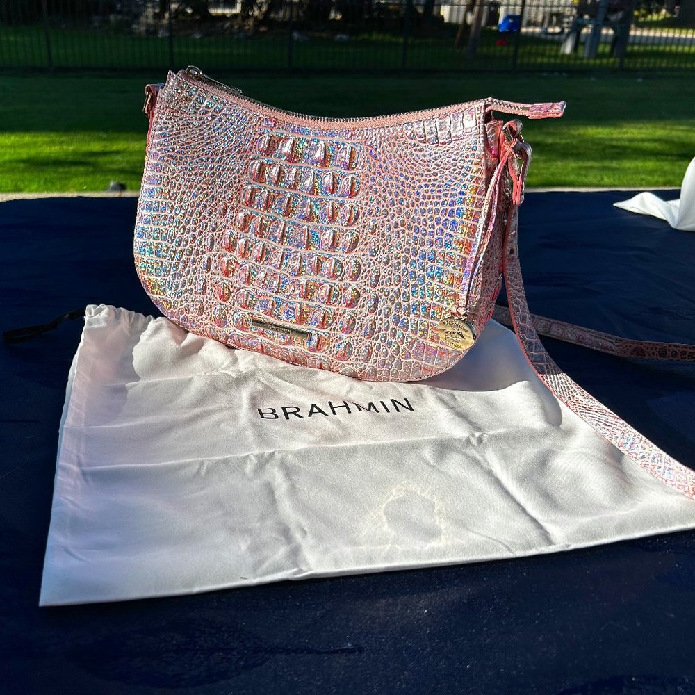 Brahmin Pink Iridescent Crossbody Bag